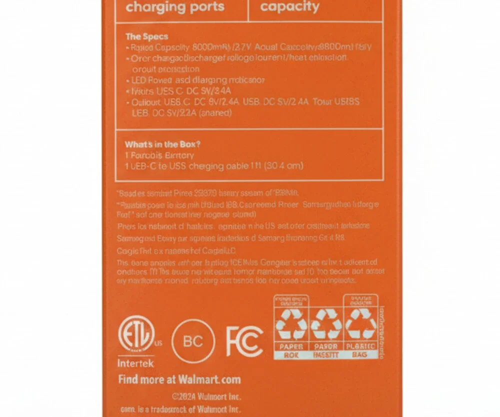 Onn Portable Battery 8000mAh compatible with Smartphones (New / Open Package)
